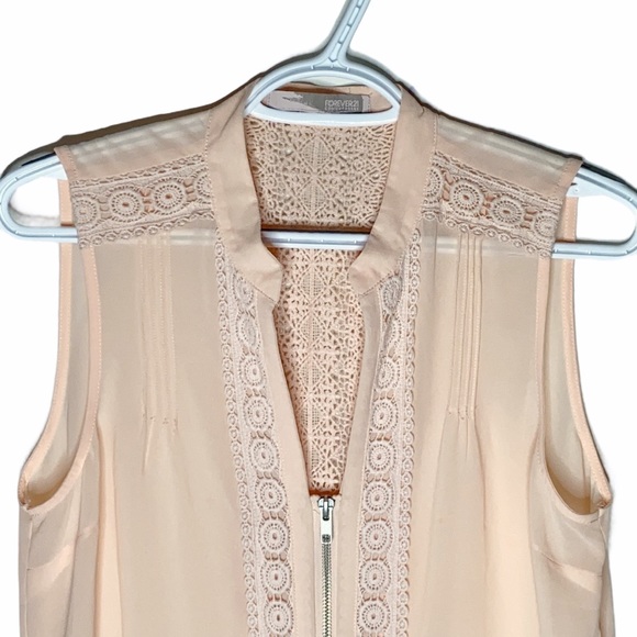 Forever 21 boho lace sleeveless zip up blouse sz L - Picture 3 of 9